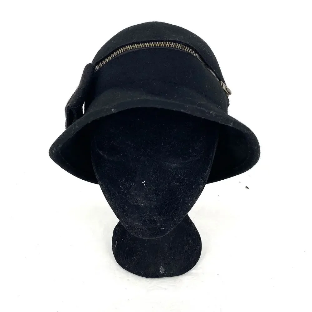 Brooklyn Industries Black Wool Felt Hat Bucket Brim 30's Style Women's One Size